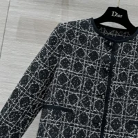 Dior Women Macrocannage Cropped Jacket Black and White Technical Cotton Tweed (1)