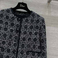 Dior Women Macrocannage Cropped Jacket Black and White Technical Cotton Tweed (1)