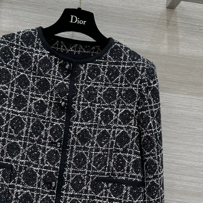 Dior Women Macrocannage Cropped Jacket Black and White Technical Cotton Tweed