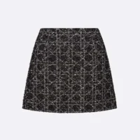 Dior Women Macrocannage Miniskirt Black and White Technical Cotton Tweed