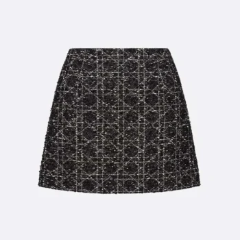 Dior Women Macrocannage Miniskirt Black and White Technical Cotton Tweed