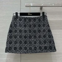 Dior Women Macrocannage Miniskirt Black and White Technical Cotton Tweed (1)