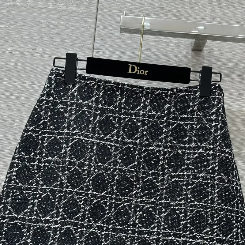 Dior Women Macrocannage Miniskirt Black and White Technical Cotton Tweed