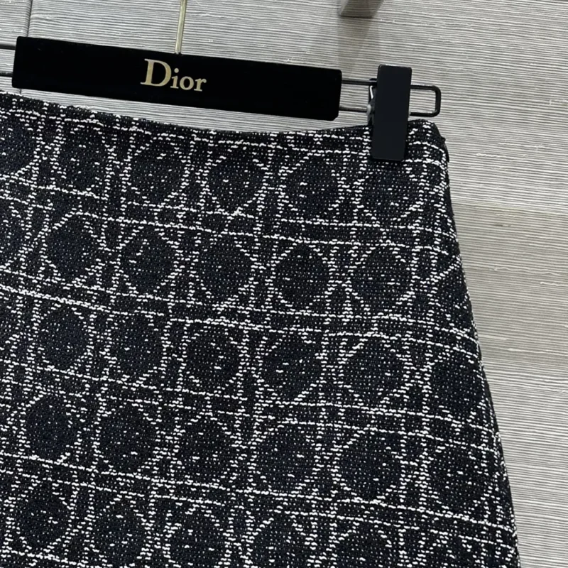 Dior Women Macrocannage Miniskirt Black and White Technical Cotton Tweed