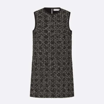 Dior Women Macrocannage Sleeveless Tunic Black and White Cotton Blend Tweed