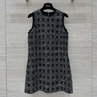 Dior Women Macrocannage Sleeveless Tunic Black and White Cotton Blend Tweed (1)