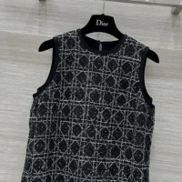 Dior Women Macrocannage Sleeveless Tunic Black and White Cotton Blend Tweed (1)