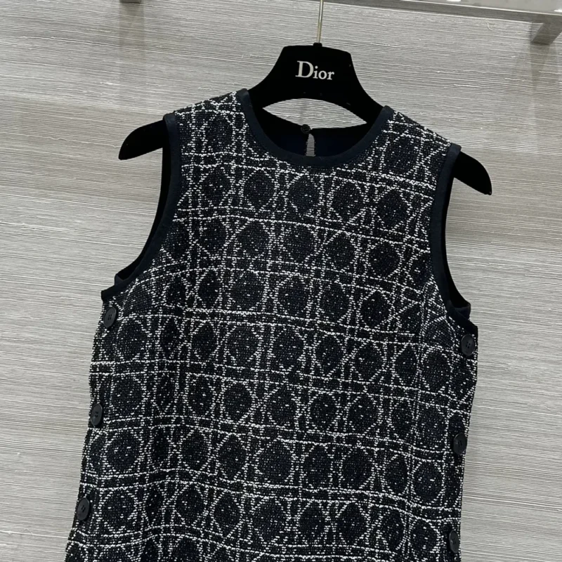 Dior Women Macrocannage Sleeveless Tunic Black and White Cotton Blend Tweed