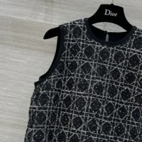 Dior Women Macrocannage Sleeveless Tunic Black and White Cotton Blend Tweed (1)