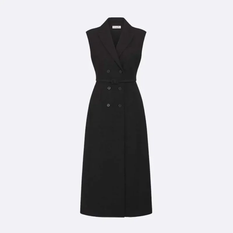 Dior Women Mid-Length Blazer Dress Black Virgin Wool and Cotton Bouclé