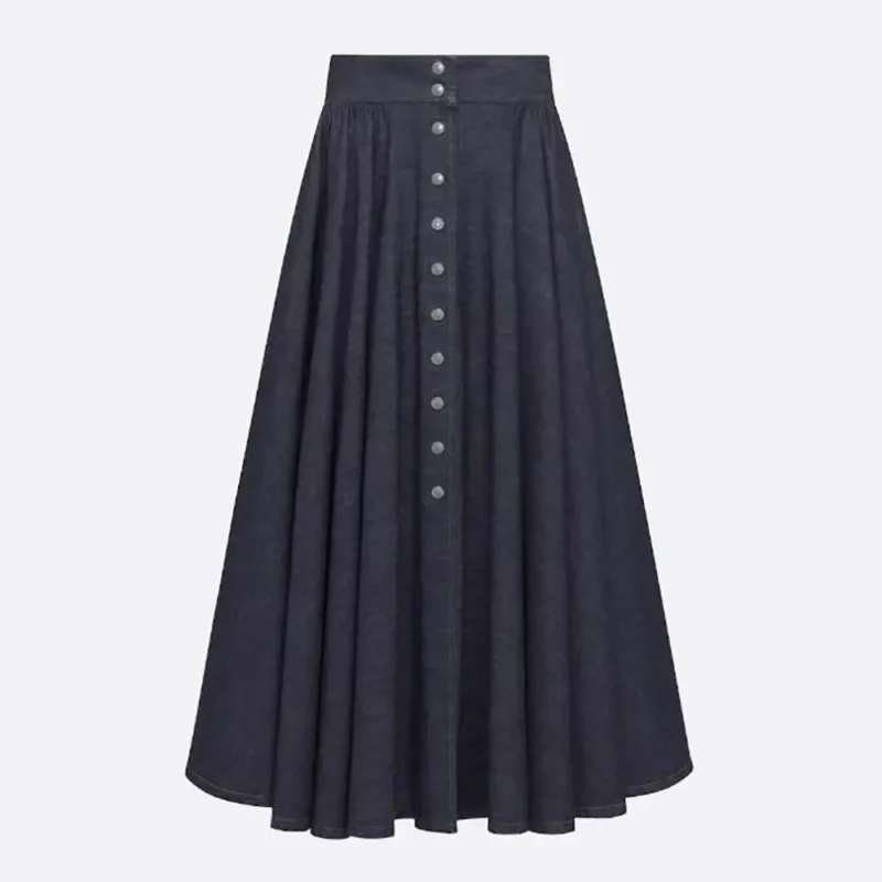 Dior Women Mid-Length Skirt with Snaps Deep Blue Cotton Denim