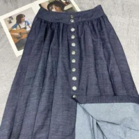 Dior Women Mid-Length Skirt with Snaps Deep Blue Cotton Denim (1)