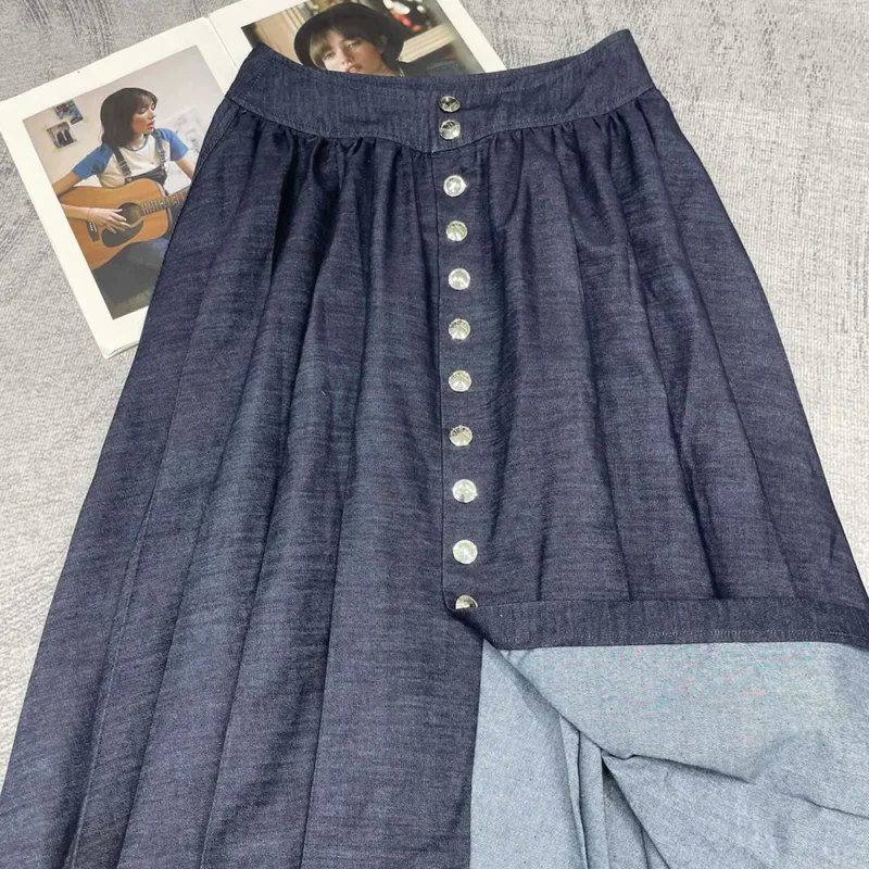 Dior Women Mid-Length Skirt with Snaps Deep Blue Cotton Denim