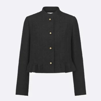 Dior Women Peplum Jacket Black Virgin Wool and Cotton Bouclé Blend