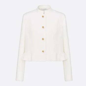 Dior Women Peplum Jacket Ecru Virgin Wool and Cotton Bouclé Blend