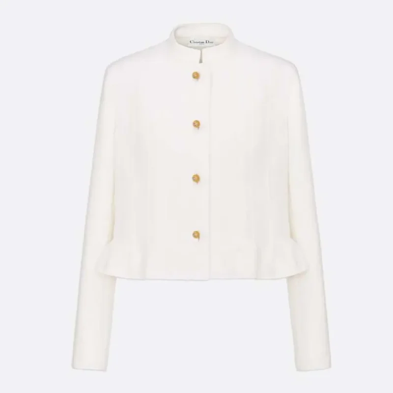 Dior Women Peplum Jacket Ecru Virgin Wool and Cotton Bouclé Blend