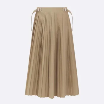 Dior Women Pleated Mid-Length Skirt Beige Cotton Gabardine