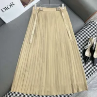 Dior Women PlDior Women Pleated Mid-Length Skirt Beige Cotton Gabardineeated Mid-Length Skirt Beige Cotton Gabardine (1)