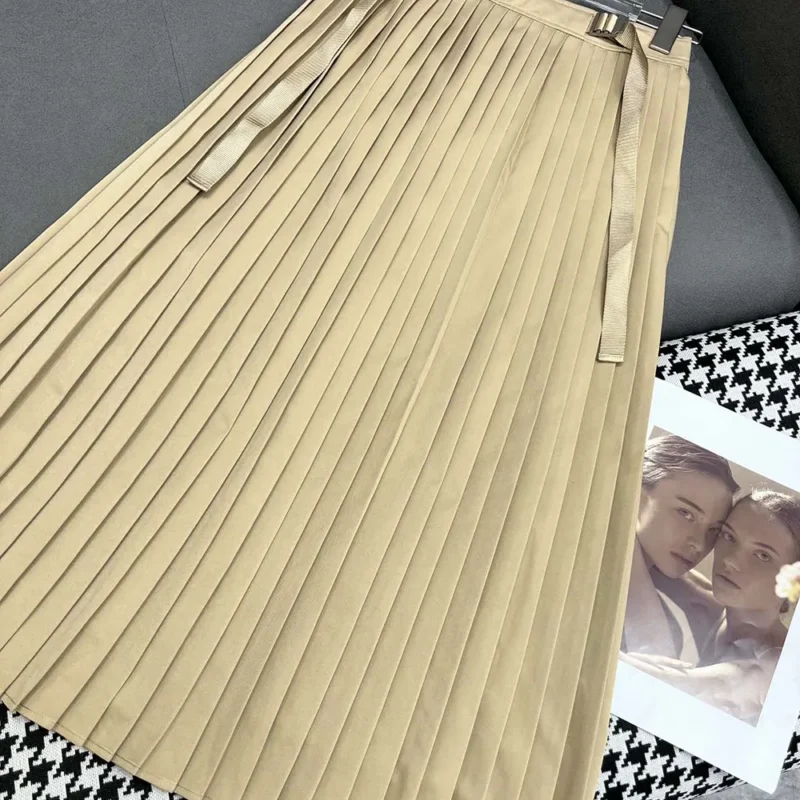 Dior Women Pleated Mid-Length Skirt Beige Cotton Gabardine