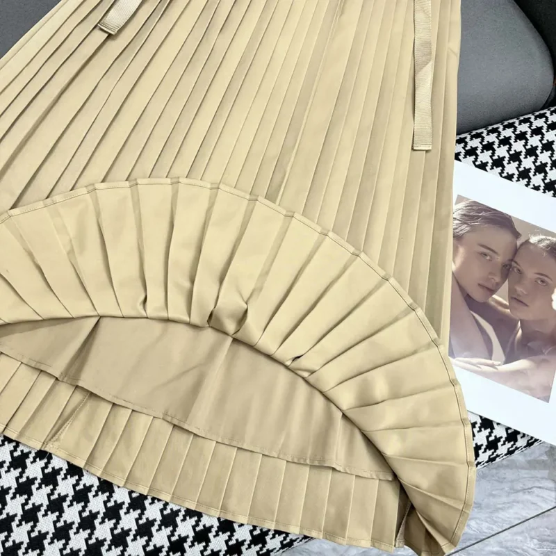 Dior Women Pleated Mid-Length Skirt Beige Cotton Gabardine