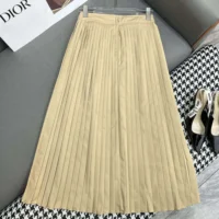 Dior Women PlDior Women Pleated Mid-Length Skirt Beige Cotton Gabardineeated Mid-Length Skirt Beige Cotton Gabardine (1)