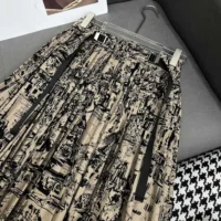 Dior Women Pleated Mid-Length Skirt Beige and Black Cotton Gabardine with Paris Allover Motif (1)