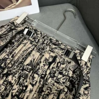 Dior Women Pleated Mid-Length Skirt Beige and Black Cotton Gabardine with Paris Allover Motif (1)