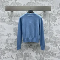 Dior Women Sweater Pale Blue Cashmere and Silk Knit with Black Miss Dior Graffiti Motif (1)