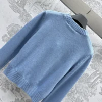 Dior Women Sweater Pale Blue Cashmere and Silk Knit with Black Miss Dior Graffiti Motif (1)