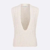 Dior Women Sweater Vest Ecru Cotton and Wool Blend Knit