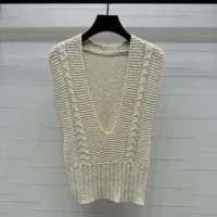 Dior Women Sweater Vest Ecru Cotton and Wool Blend Knit (1)