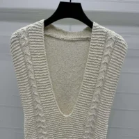 Dior Women Sweater Vest Ecru Cotton and Wool Blend Knit (1)