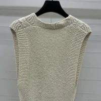 Dior Women Sweater Vest Ecru Cotton and Wool Blend Knit (1)