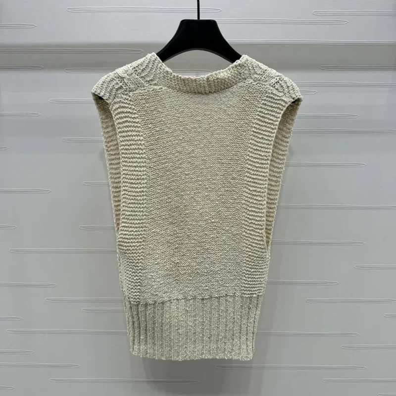 Dior Women Sweater Vest Ecru Cotton and Wool Blend Knit