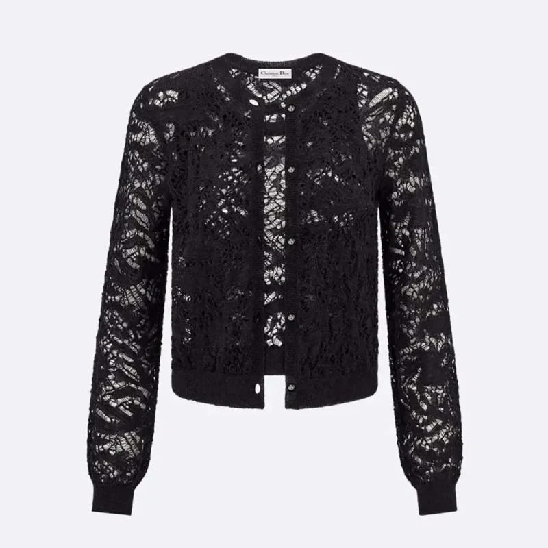 Dior Women Twinset Black Mohair and Wool Blend Lace