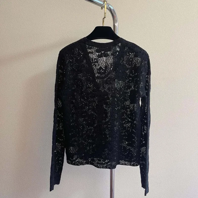 Dior Women Twinset Black Mohair and Wool Blend Lace