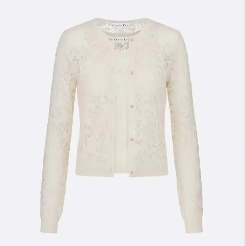 Dior Women Twinset Ecru Mohair and Alpaca Blend Lace