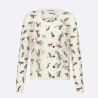 Dior Women Twinset White Mohair and Alpaca Blend Knit with Multicolor Dragonfly Motif (1)