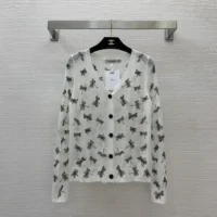 Dior Women Twinset White Mohair and Alpaca Blend Knit with Multicolor Dragonfly Motif (1)