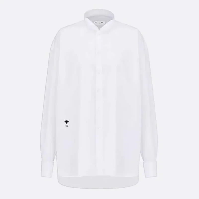 Dior Women Wing-Collar Shirt White Cotton Poplin