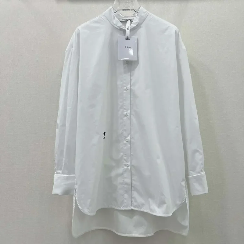 Dior Women Wing-Collar Shirt White Cotton Poplin