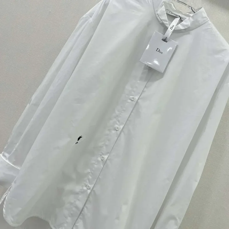 Dior Women Wing-Collar Shirt White Cotton Poplin