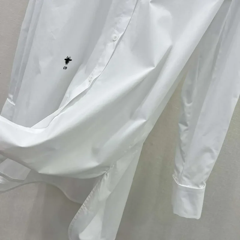 Dior Women Wing-Collar Shirt White Cotton Poplin