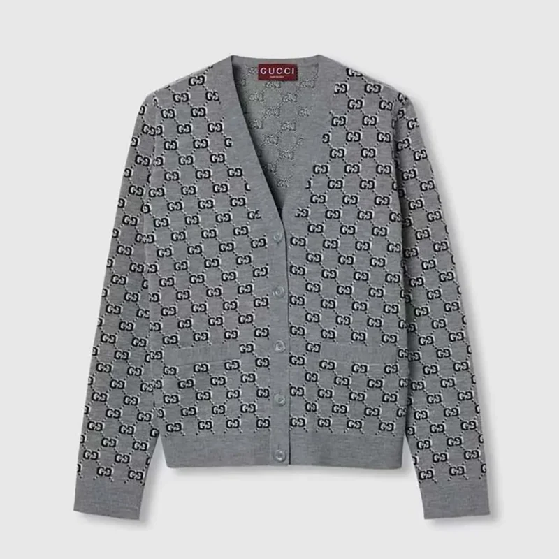 Gucci Men Wool Jacquard Cardigan with GG Shadow 798137XKD8R1136