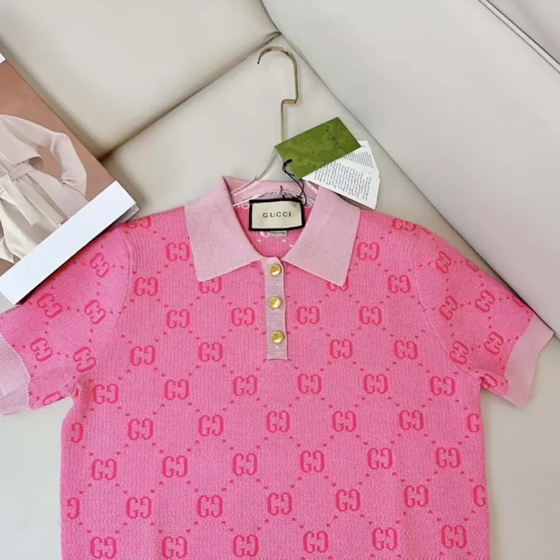 Gucci Women GG Wool Jacquard Polo-Pink 773631XKDK55152