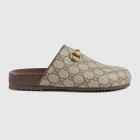 Gucci Women Horsebit Slipper Beige and Ebony GG Supreme Canvas (1)