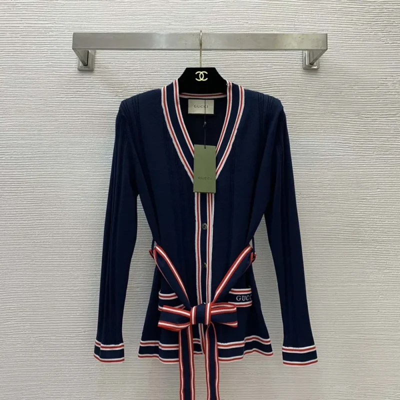 Gucci Women Self Tie Cardigan with Striped Trim 691714XKD264915