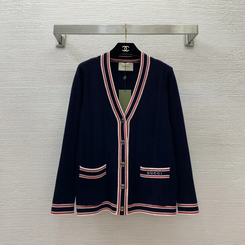 Gucci Women Self Tie Cardigan with Striped Trim 691714XKD264915