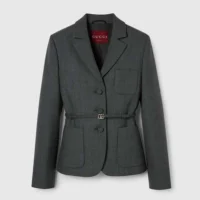 Gucci Women Single Breasted Wool Grisaille Jacket 796295Z8BT01200 (1)