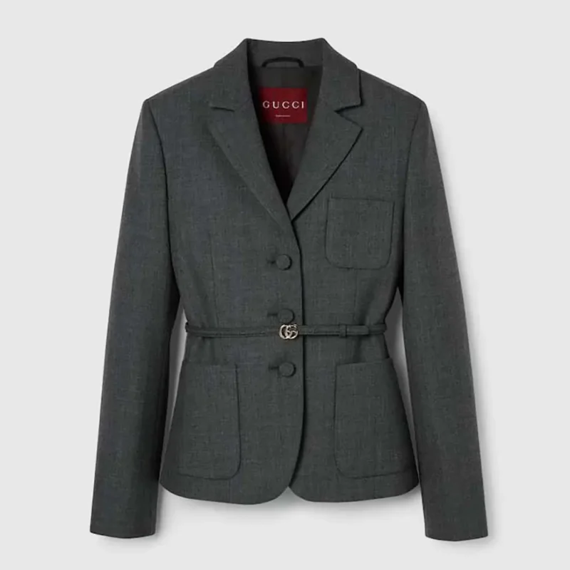 Gucci Women Single Breasted Wool Grisaille Jacket 796295Z8BT01200